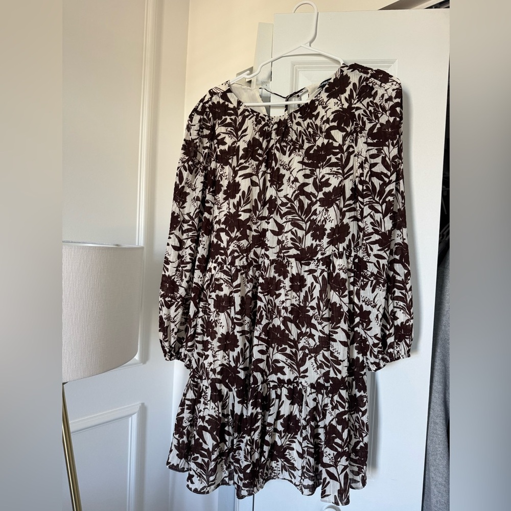 Express Floral Neutral Long Sleeve Mini Dress - Used Once